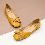 Chic Yellow Women's Shoes with Bowknot Square Detail