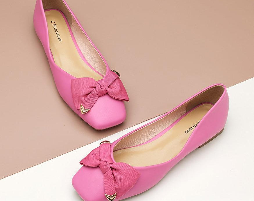Chic Hot Pink Women's Shoes with Bowknot Square Detail