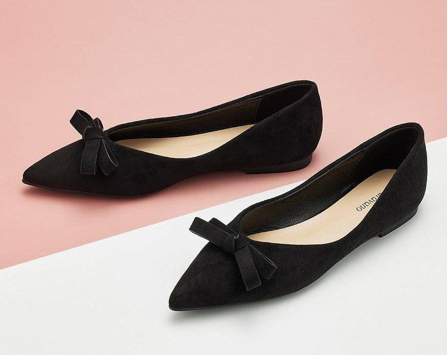 Elegant black suede women's ballet shoes for any occasion