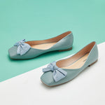 Elegant blue bowknot square flats - the epitome of fashion and comfort.
