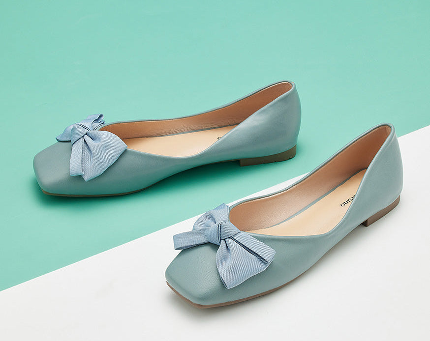 Elegant blue bowknot square flats - the epitome of fashion and comfort.