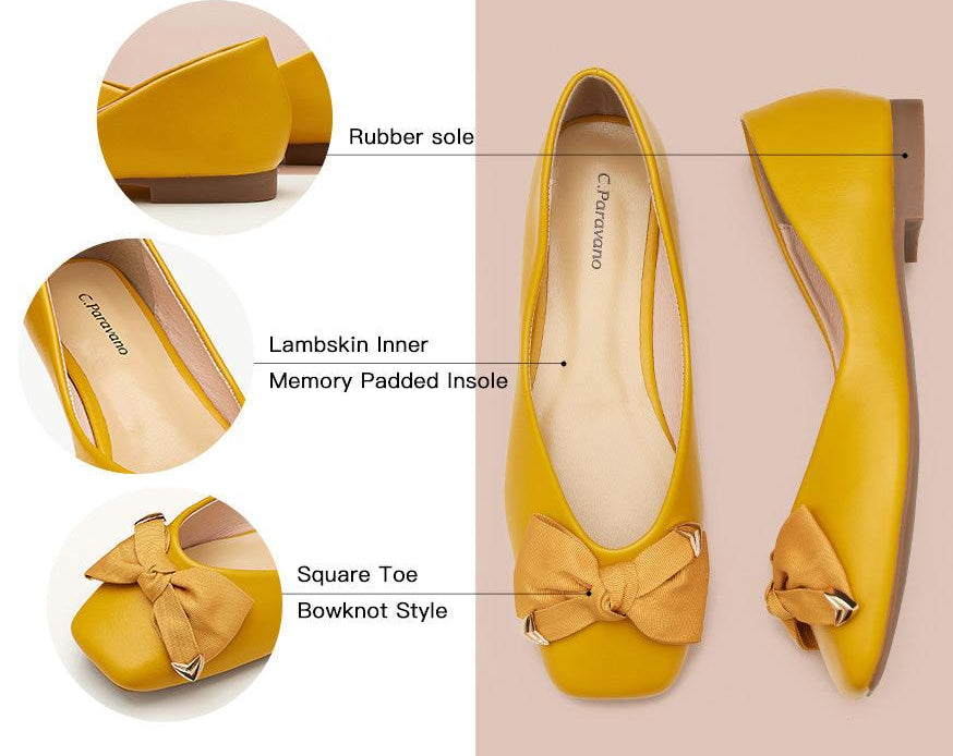 Vibrant Yellow Footwear - Bowknot Square Flats