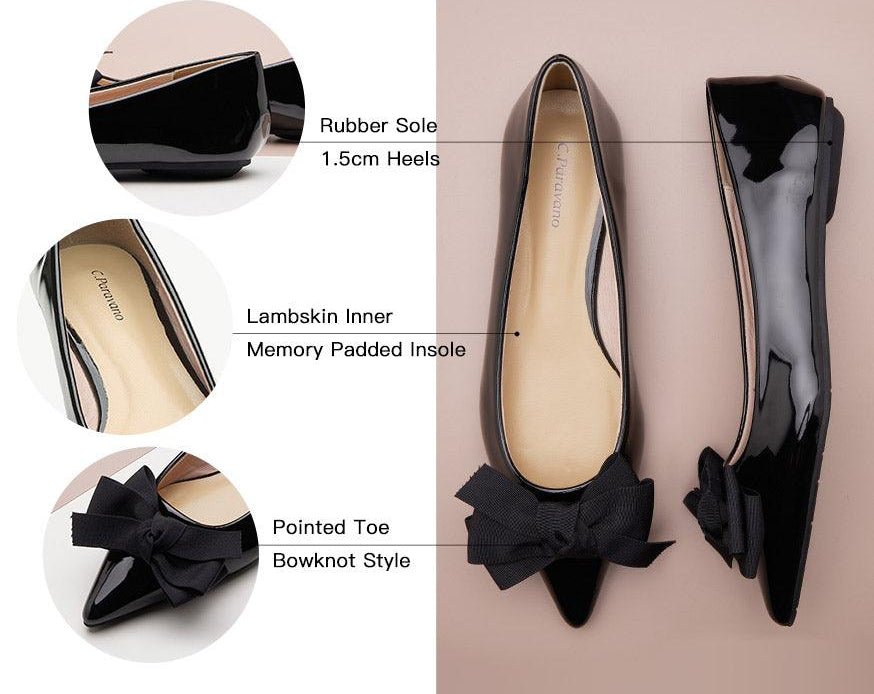High-quality black Pointed Toe Flats in patent leather, perfect for a polished look