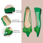 High-quality green Pointed Toe Flats in patent leather, ideal for a sophisticated look.