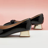 Chic Mid-Heel Black Pumps in Glossy Patent Leather