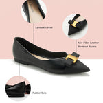 Chic and sophisticated black leather flats featuring decorative details