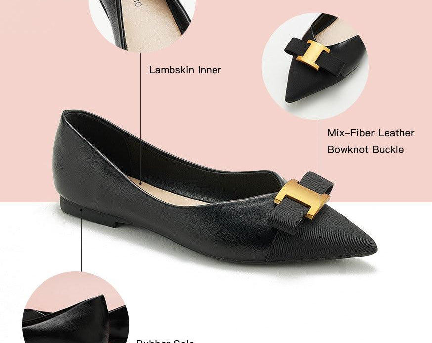 Chic and sophisticated black leather flats featuring decorative details