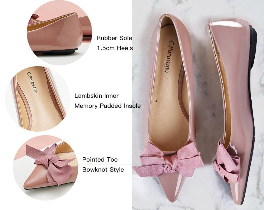 Charming pink Patent Leather Point Toe Flats, perfect for a touch of femininity.
