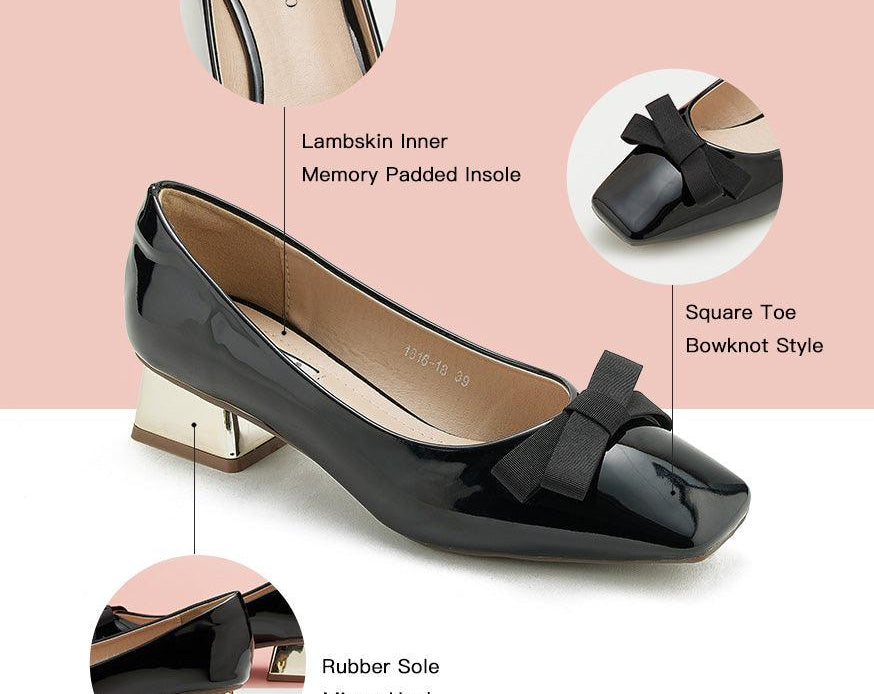 Sleek Black Patent Leather Pumps with a Medium Heel"