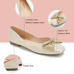 Stylish and comfortable white bowknot square flats, ideal for a bold and trendy style.
