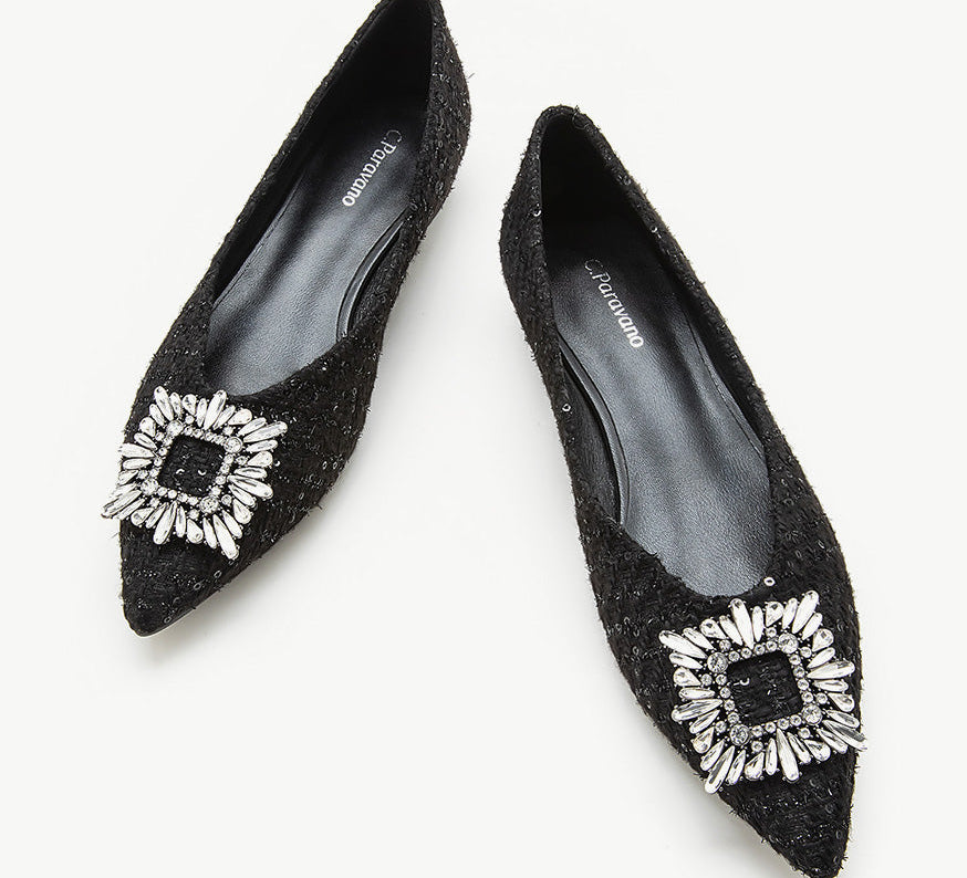 Embellished Tweed Flats Black