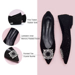 Black tweed shoes with eye-catching embellishments
