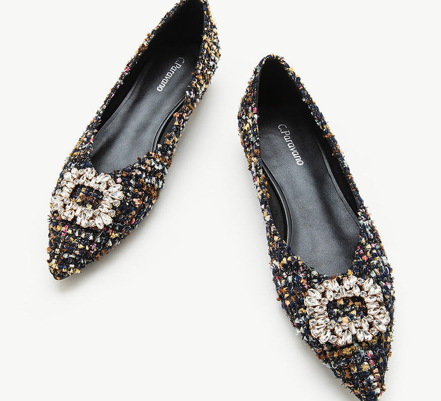 Stylish embellished tweed flats for a touch of elegance