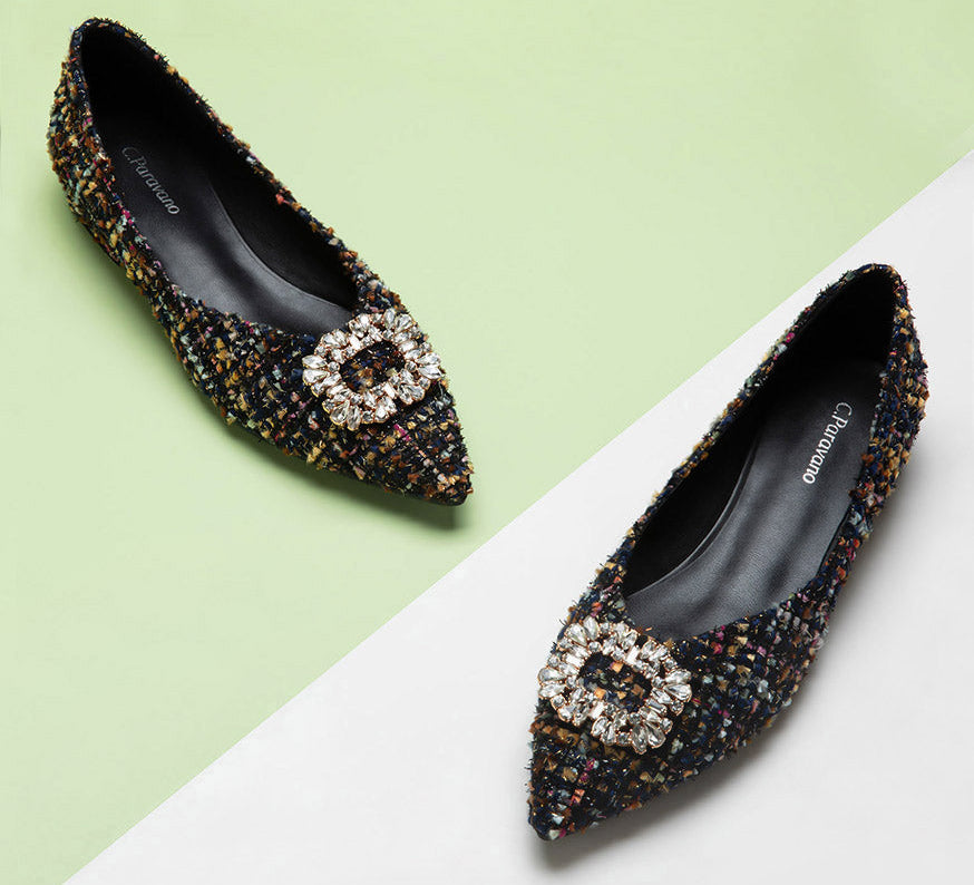 Classic tweed flats with sophisticated embellishments