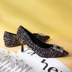 Embellished tweed ballet flats, perfect for a fashionable look
