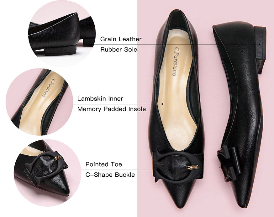 Classic black flats made from high-quality grain leather