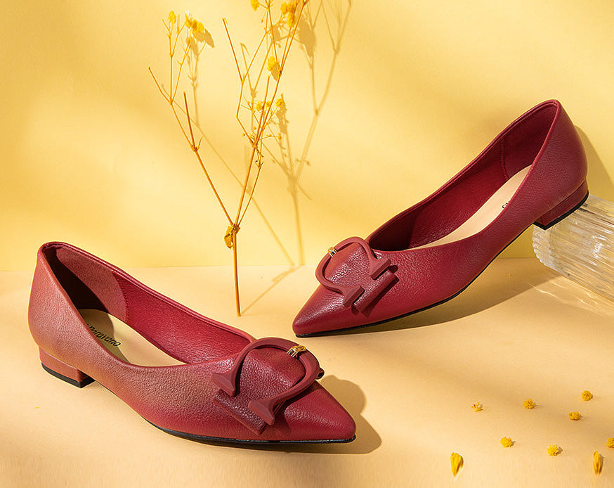 Make a statement with vibrant red grain leather point-toe flats