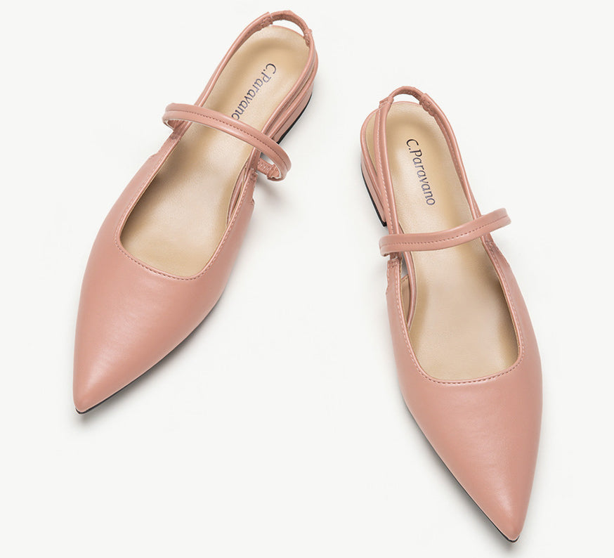 Pink Sleek Pointed Toe Slingback Flats: A pair of elegant pink pointed-toe slingback flats for a timeless and stylish look