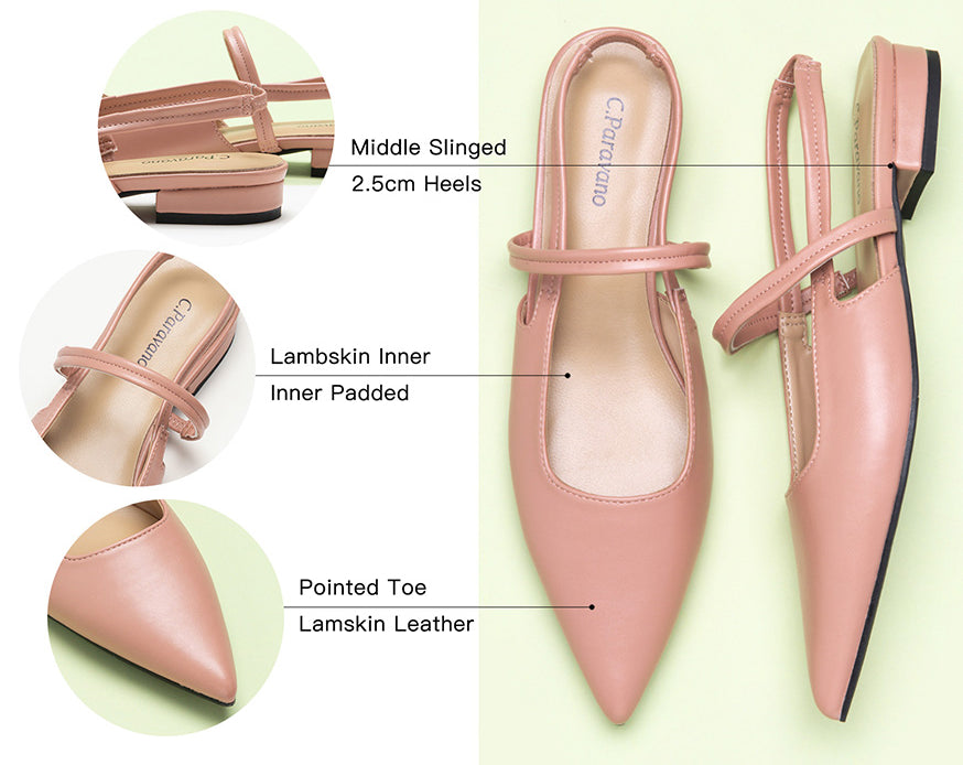 Pink Slingback Flats with Modern Elegance: These pink flats offer a contemporary touch with their sleek design and pointed toe.